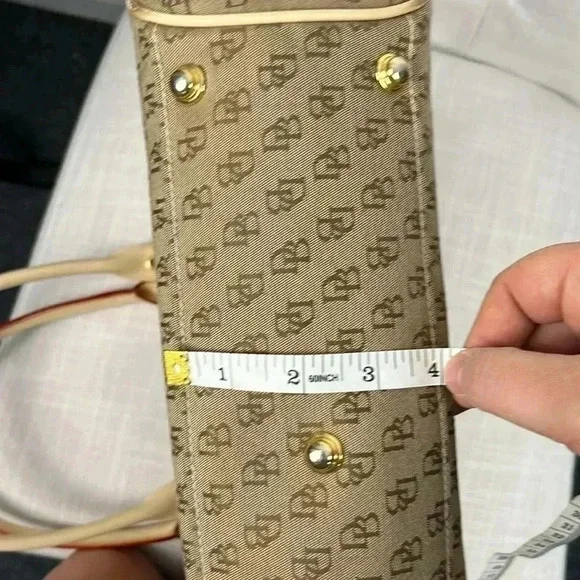 Vintage Dooney & Bourke Buckle Satchel Tote Bag Purse DB Signature Leather Trim - Picture 13 of 16